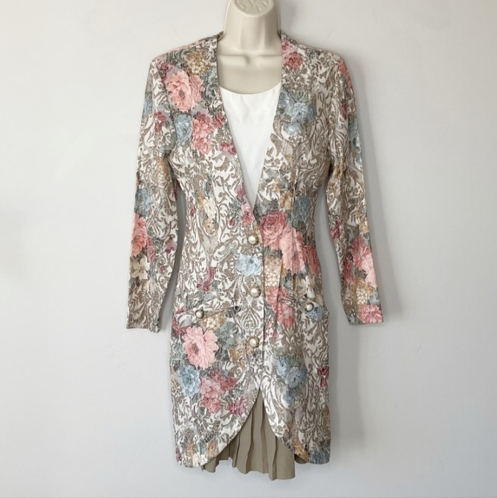 Vintage 80s 90s Tapestry Blazer Dress Size S Floral Academia